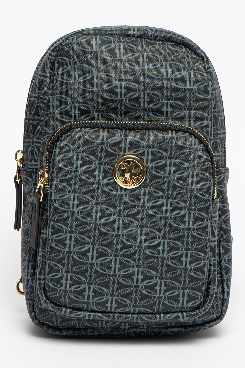 U.S. Polo Assn., Rucsac de piele ecologica cu buzunare exterioare cu fermoar, Negru