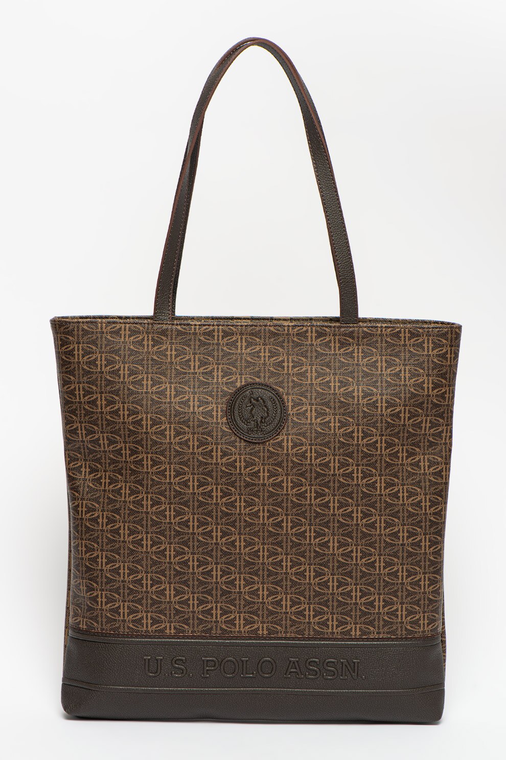 U.S. Polo Assn., Geanta tote de piele ecologica cu imprimeu logo, Maro