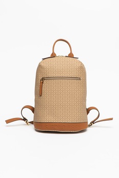 U.S. Polo Assn., Rucsac cu model si buzunare exterioare, Bej/Maro taupe U.S. Polo Assn., Rucsac cu model si buzunare exterioare, Bej/Maro taupe