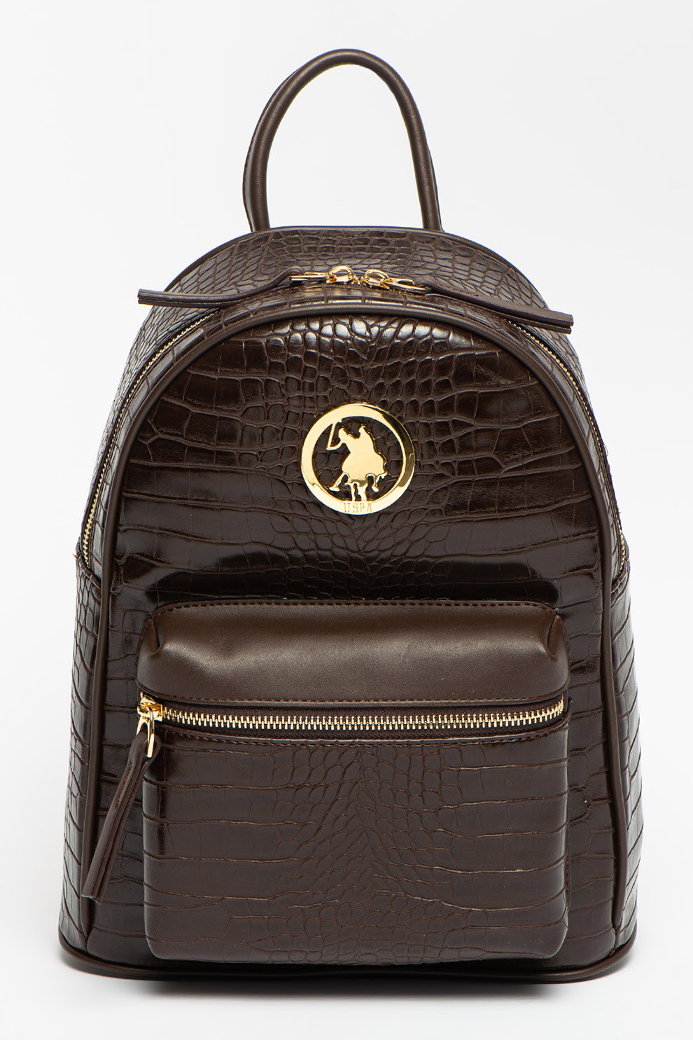 U.S. Polo Assn., Rucsac cu model piele de reptila, Maro inchis