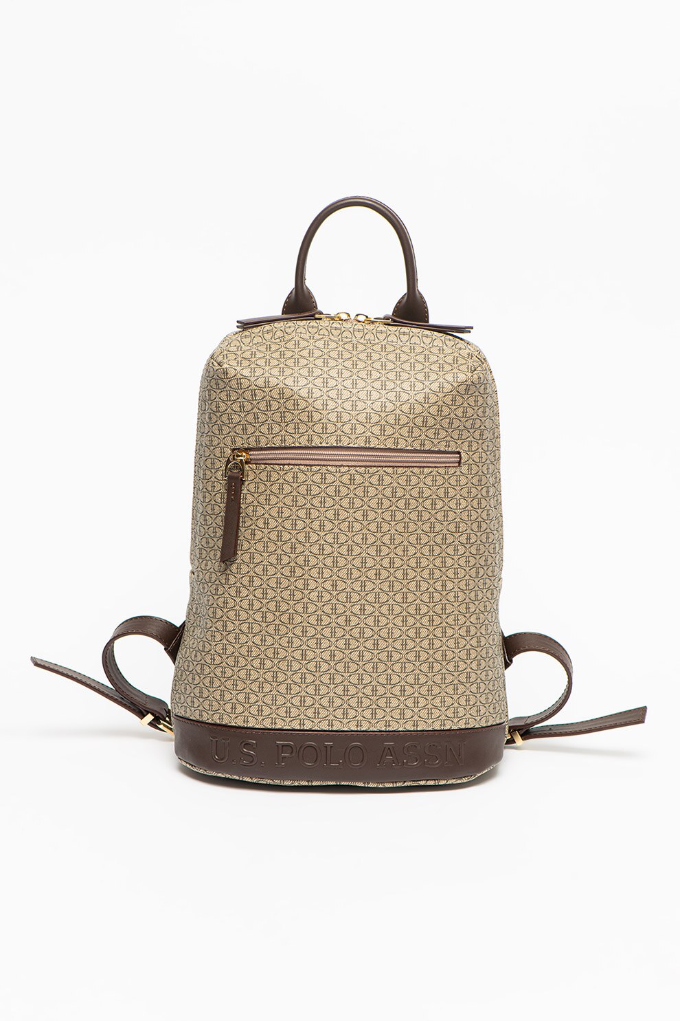 U.S. Polo Assn., Rucsac cu model si buzunare exterioare, Maro taupe/Maro inchis