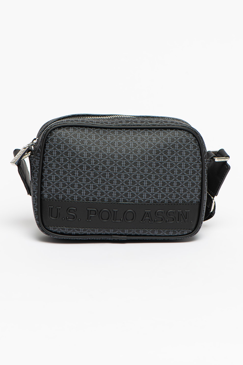U.S. Polo Assn., Geanta crossbody de piele ecologica cu model, Negru