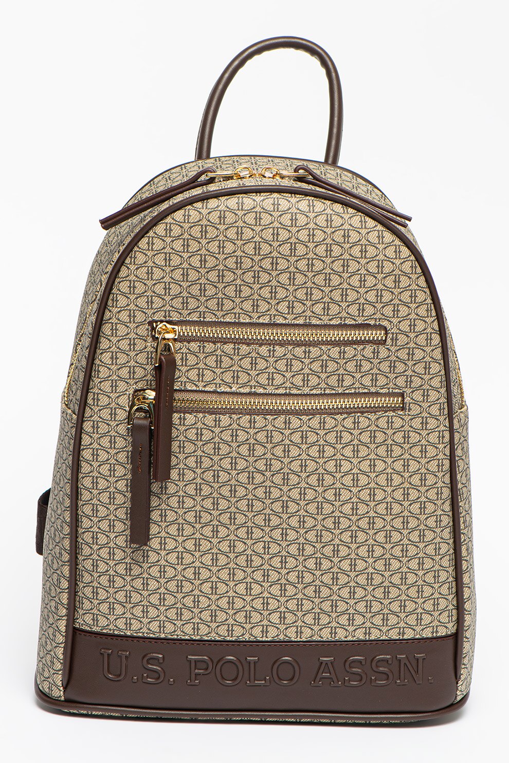 U.S. Polo Assn.,Rucsac de piele ecologica cu barete ajustabile, Maro taupe/Maro inchis