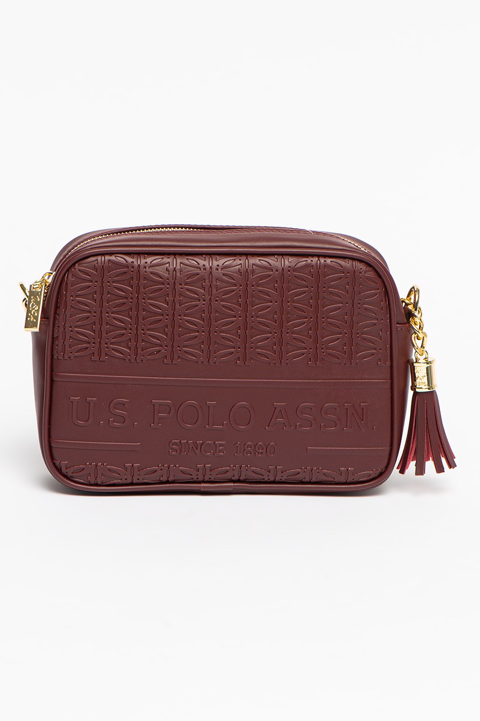 U.S. Polo Assn., Geanta crossbody de piele ecologica cu canaf, Visiniu