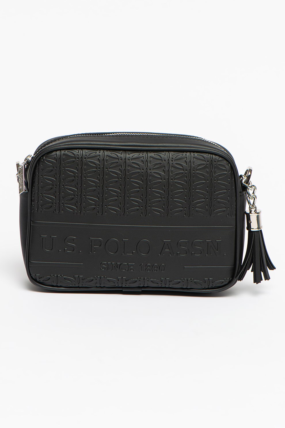 U.S. Polo Assn., Geanta crossbody de piele ecologica cu canaf, Negru