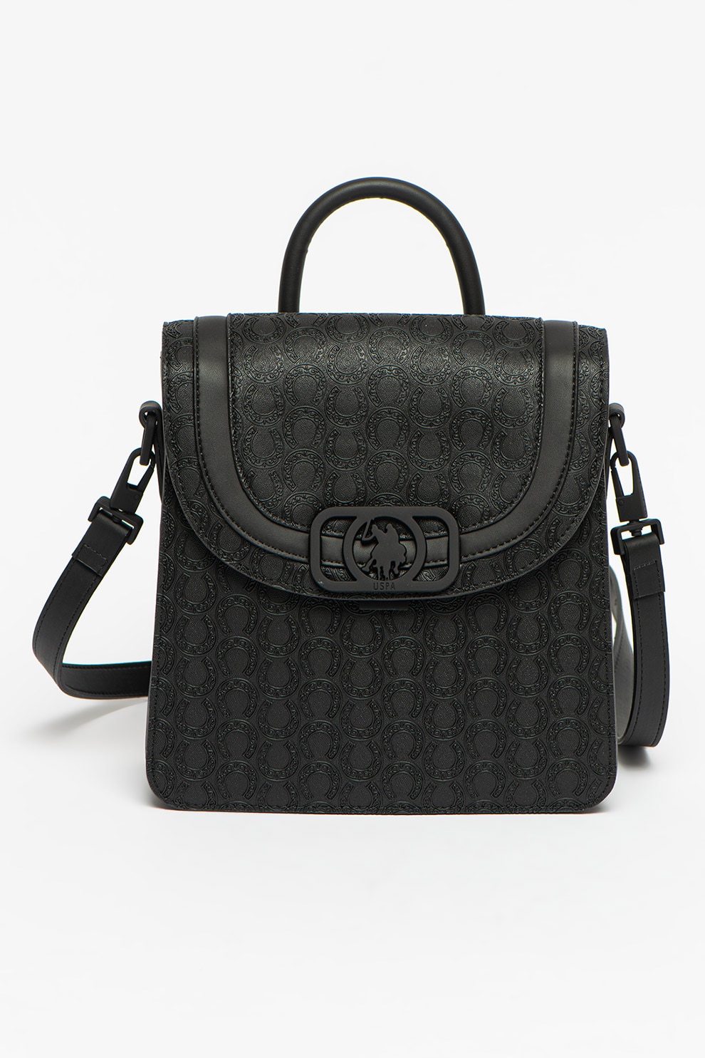 U.S. Polo Assn., Rucsac de piele ecologica cu model logo, Negru