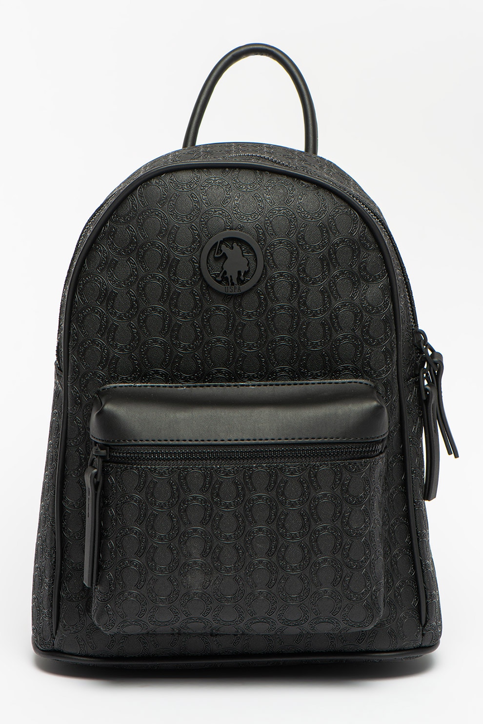 U.S. Polo Assn., Rucsac de piele ecologica cu buzunar frontal cu fermoar, Negru