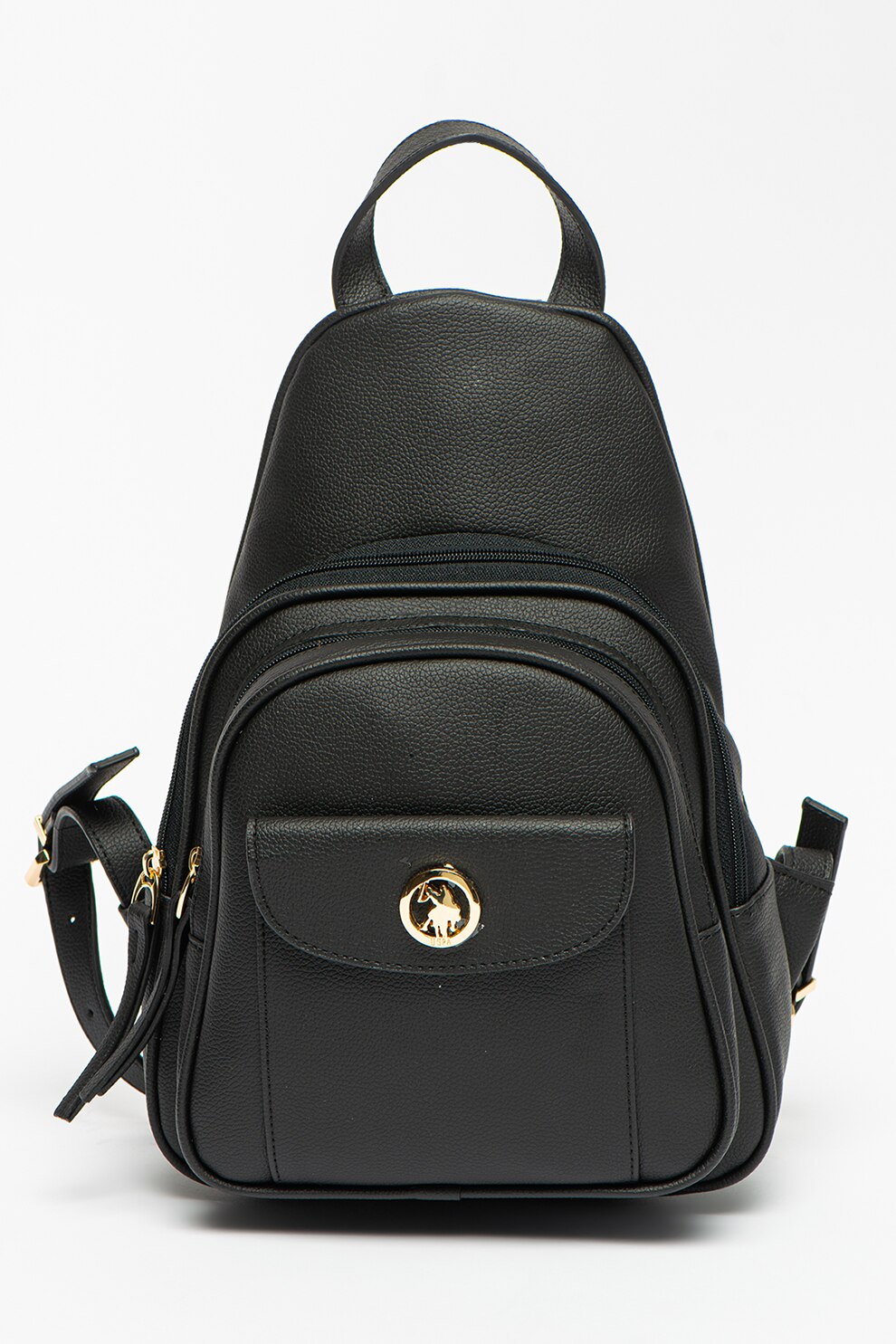 U.S. Polo Assn., Rucsac de piele ecologica cu buzunar frontal, Negru