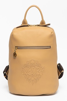 U.S. Polo Assn., Rucsac de piele ecologica cu logo in relief, Bej U.S. Polo Assn., Rucsac de piele ecologica cu logo in relief, Bej