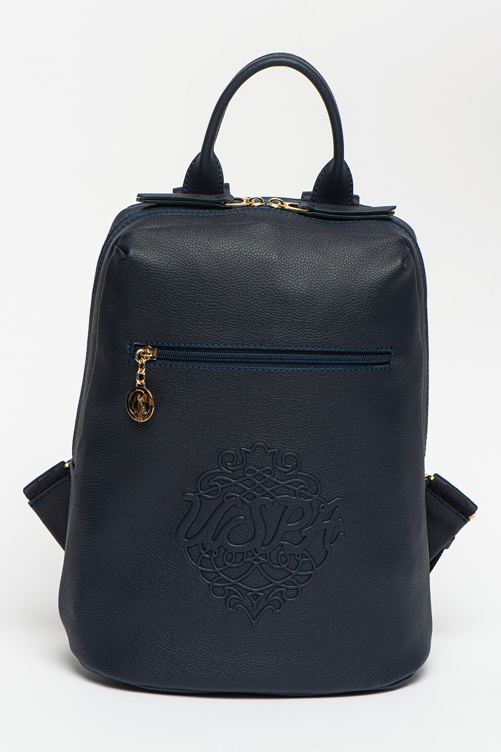 U.S. Polo Assn., Rucsac de piele ecologica cu logo in relief, Bleumarin