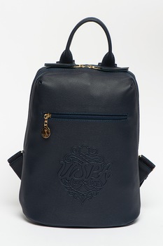 U.S. Polo Assn., Rucsac de piele ecologica cu logo in relief, Bleumarin U.S. Polo Assn., Rucsac de piele ecologica cu logo in relief, Bleumarin