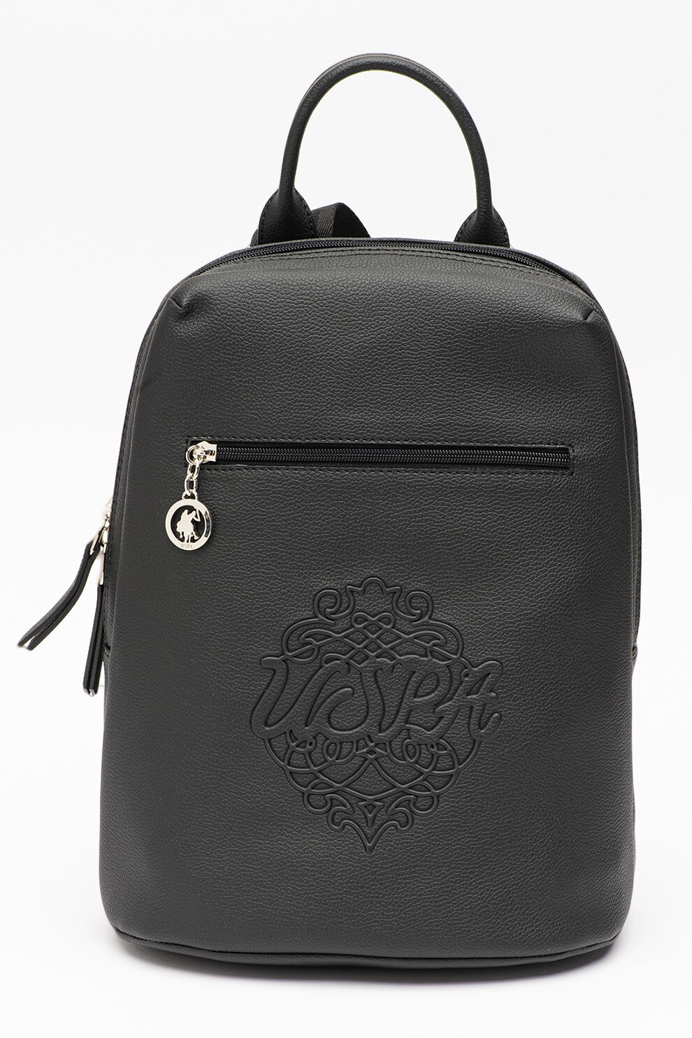 U.S. Polo Assn., Rucsac de piele ecologica cu logo in relief, Negru