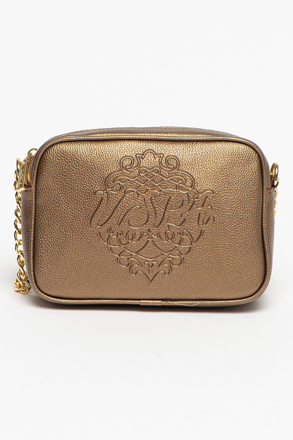 U.S. Polo Assn., Geanta crossbody de piele ecologica cu logo in relief, Maro bronz