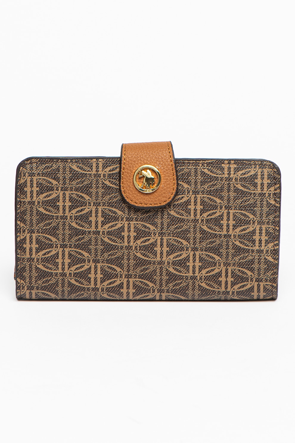 U.S. Polo Assn., Portofel cu model si compartiment pentru telefon, Maro