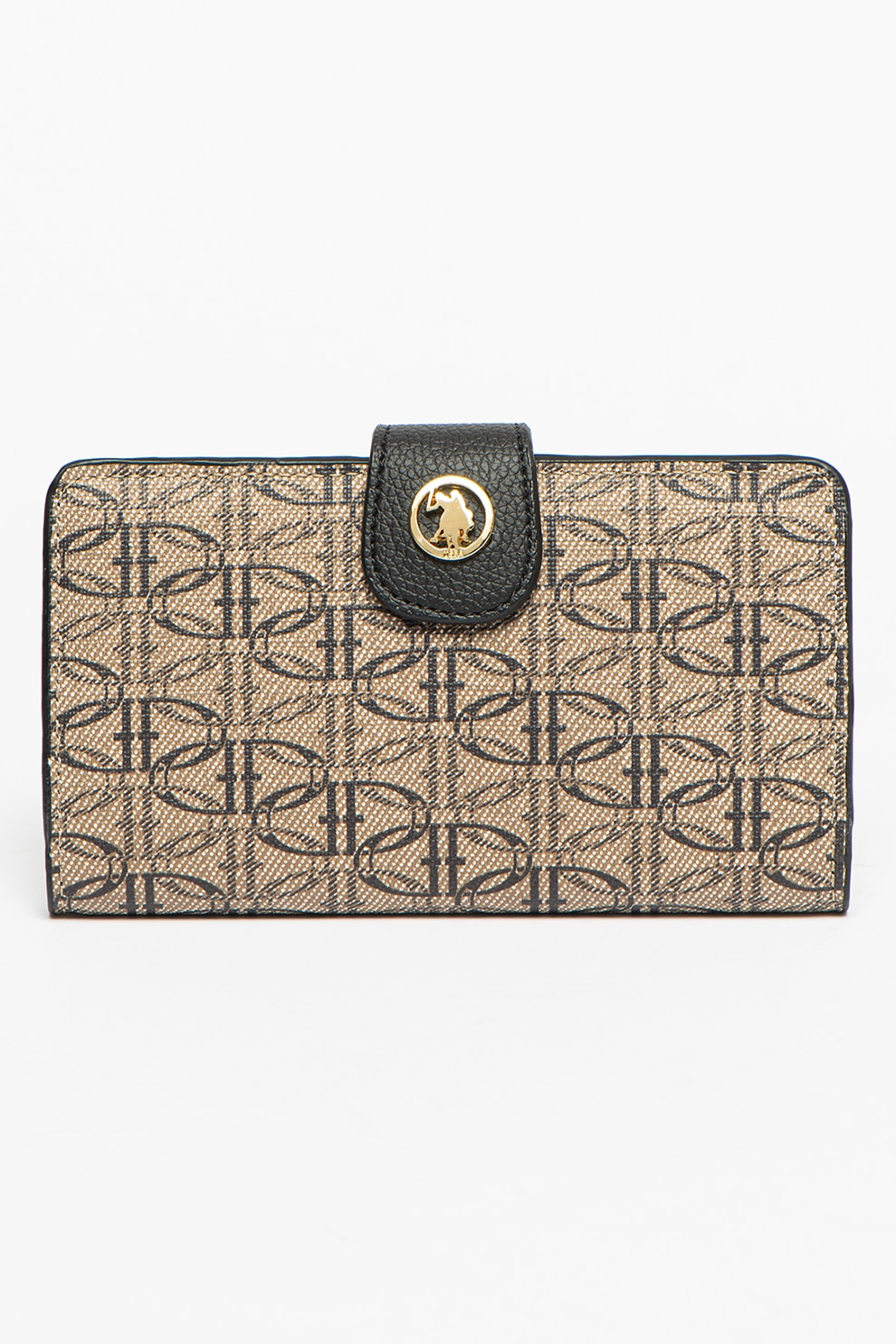 U.S. Polo Assn., Portofel cu model si compartiment pentru telefon, Maro taupe/Negru
