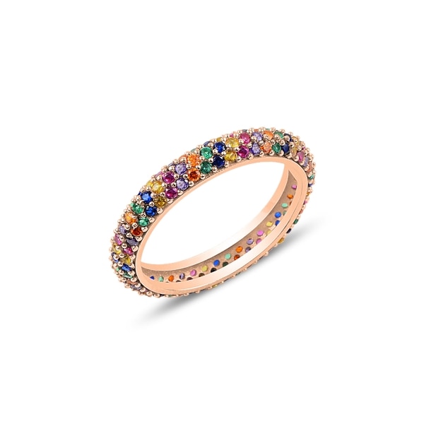 Inel argint Eternity cu 3 randuri de zirconii multicolore, placat cu aur roz 15731