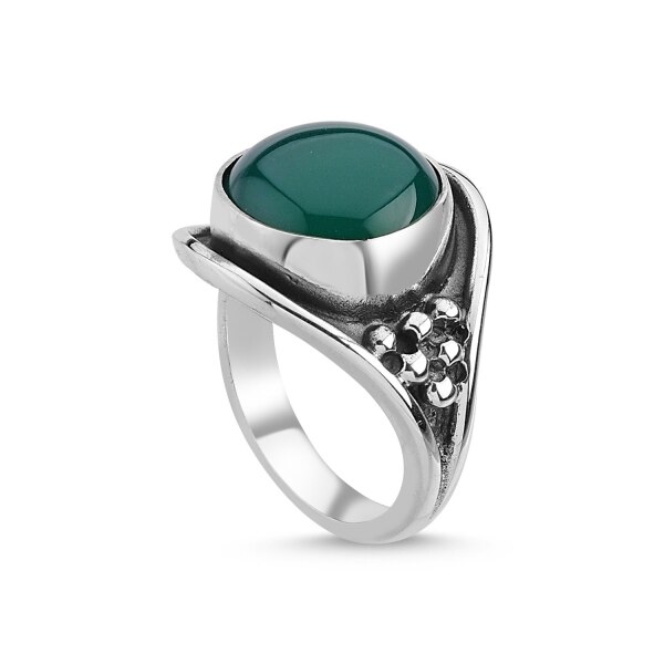 Inel argint reglabil lucrat manual cu agat verde 15655