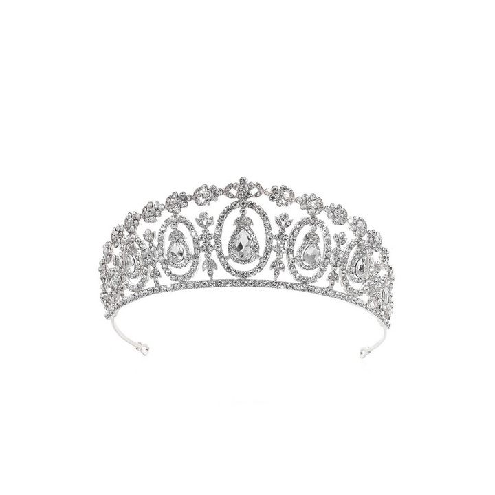 Tiara eleganta Ulyana, medalioane ovale, floricele si cristale Argintiu