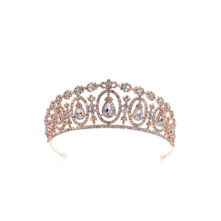 Tiara eleganta Ulyana, medalioane ovale, floricele si cristale Auriu