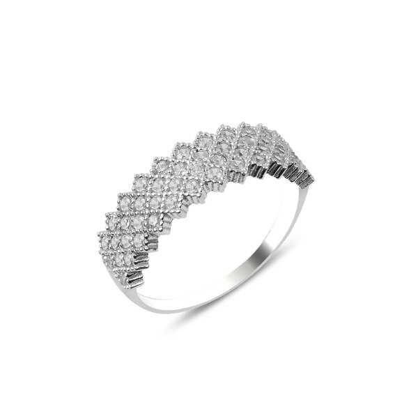 Inel argint Eternity cu 4 randuri de zirconii albe, placat cu rodiu 15709