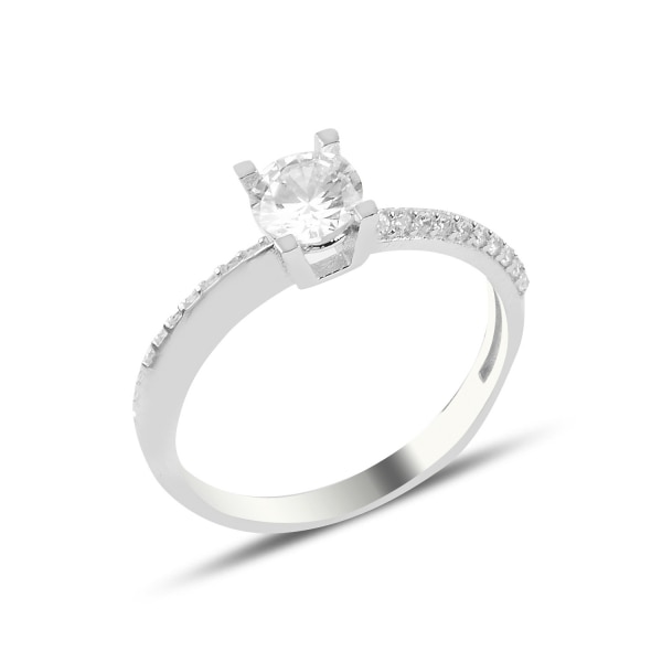Inel argint Eternity & Solitaire cu zirconii albe, placat cu rodiu 15773