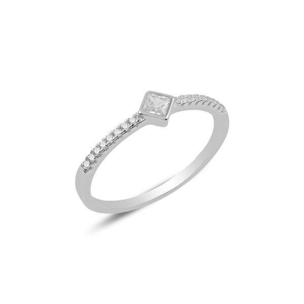 Inel argint Solitaire cu zirconiu, placat cu rodiu 15736