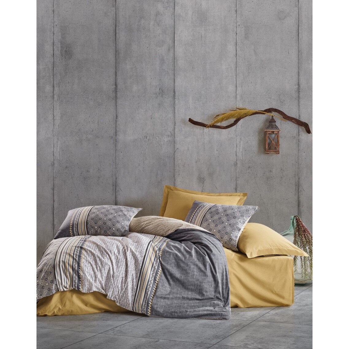 Set Lenjerie pat dublu bumbac 100% ranforce, 4 piese, 240x260 cm, Cotton Box, Nedra Beige