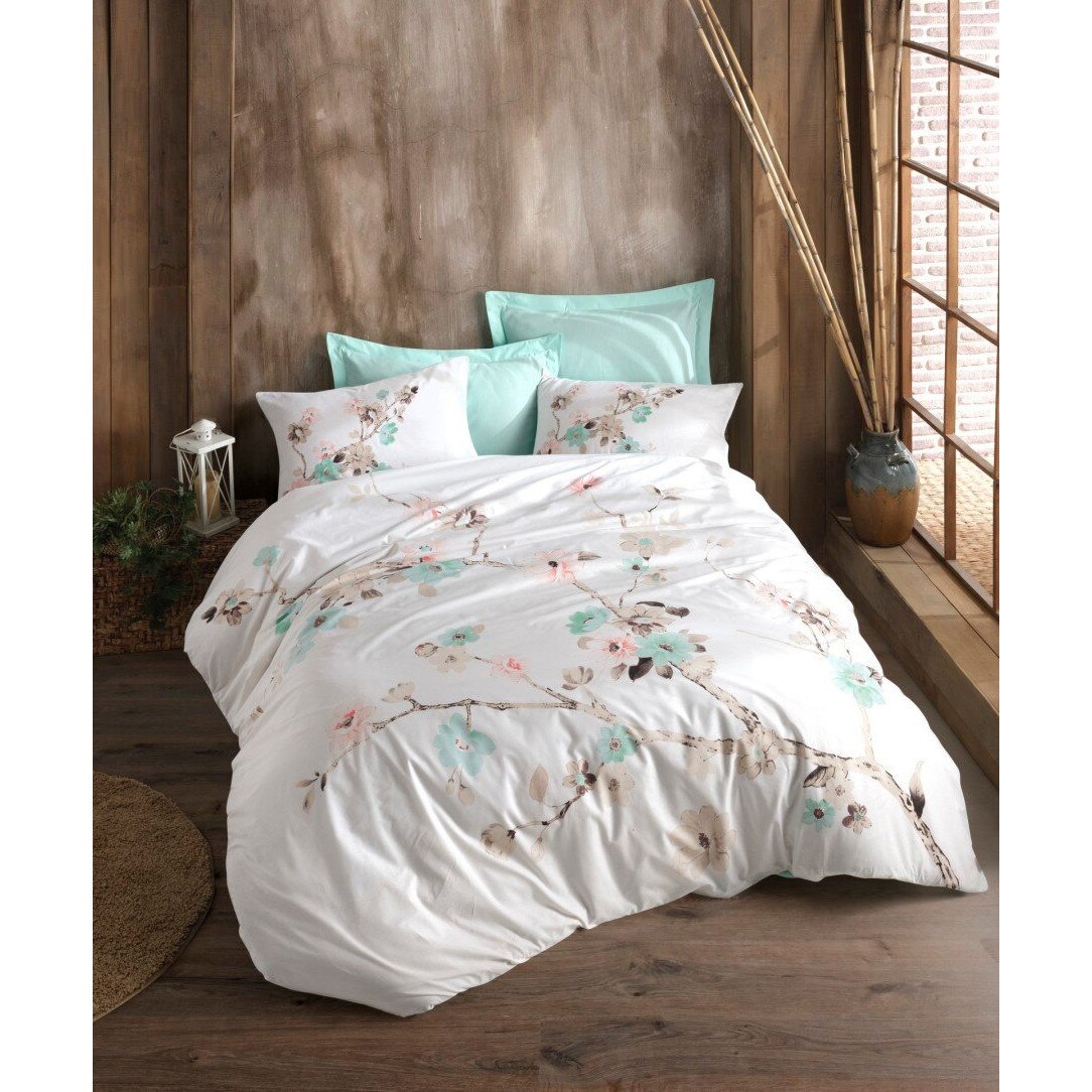 Set Lenjerie pat dublu bumbac 100% ranforce, 4 piese, 240x260 cm, Cotton Box, Tender Mint