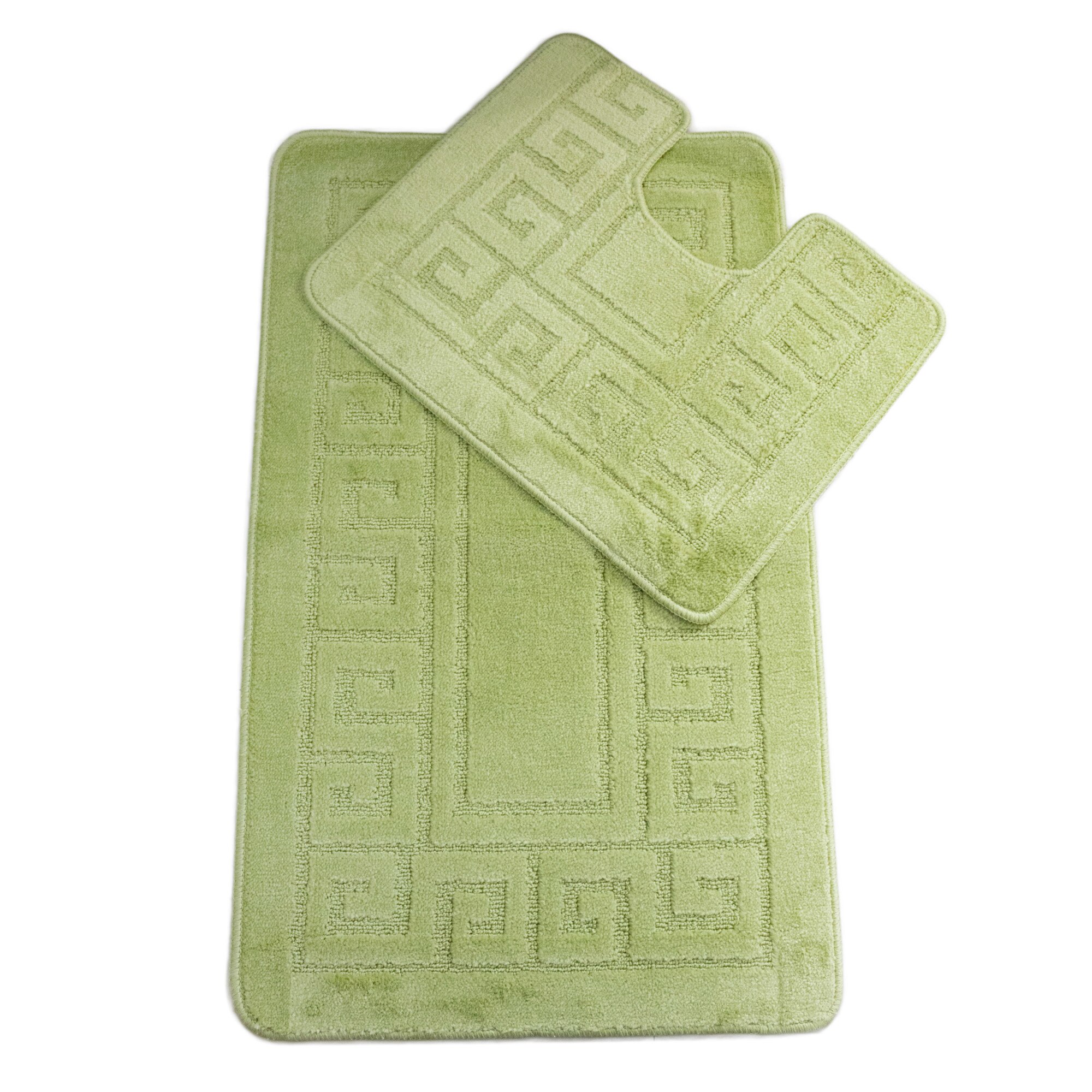 Set 2 covorase baie Basic Standard , 50x80cm/40x50cm, antiderapant, polipropilena, culoare verde praz , model etnic , gramaj 800 g