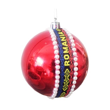 Glob de Craciun de 10 cm Rosu cu Romania Tarea Mea Tricolor Steag Glob de Craciun de 10 cm Rosu cu Romania Tarea Mea Tricolor Steag