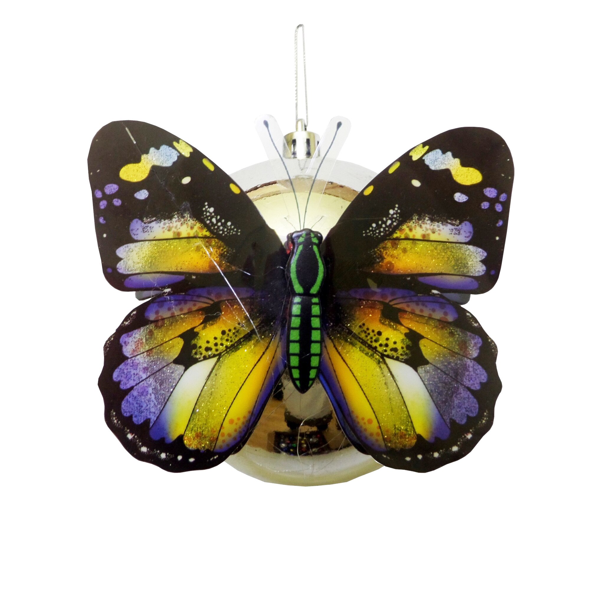 Glob de Craciun Argintiu-Mov cu Fluture 3D Glitter Ornament Brad