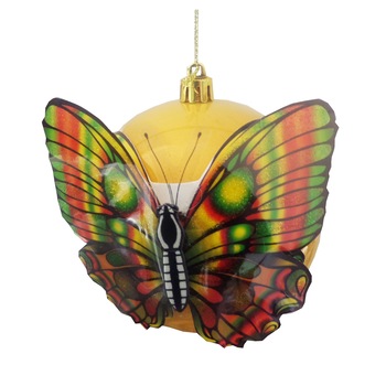 Glob de Craciun Galben-Verde 10 cm cu Fluture 3D Glitter Ornament Brad Glob de Craciun Galben-Verde 10 cm cu Fluture 3D Glitter Ornament Brad
