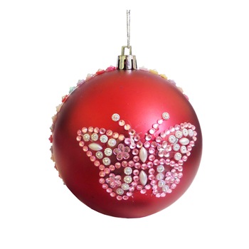 Glob de Craciun Rosu-Roz 10 cm cu Fluture din Strasuri Glob de Craciun Rosu-Roz 10 cm cu Fluture din Strasuri