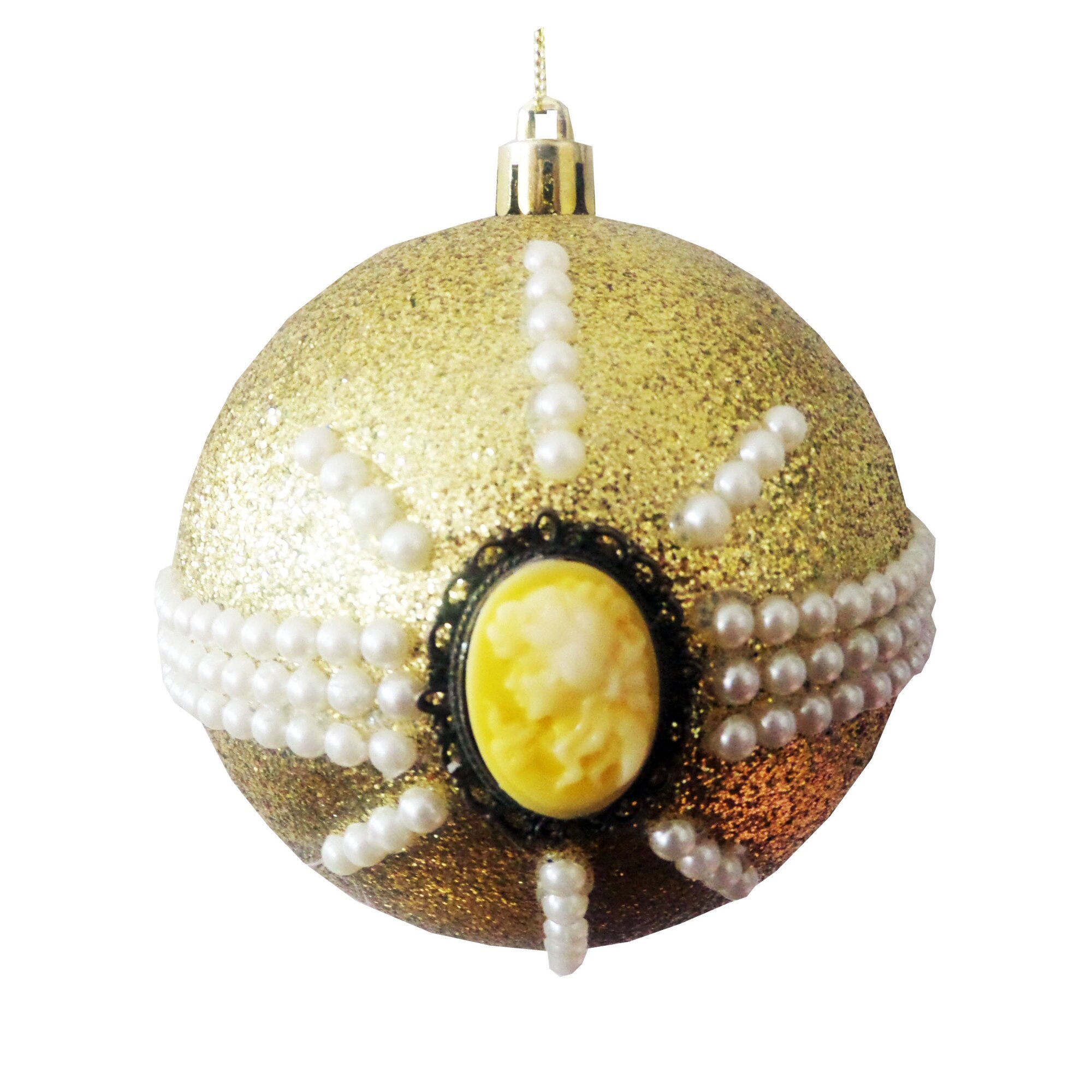 Glob de Craciun de 10 cm Auriu cu Lady Camee Galbena