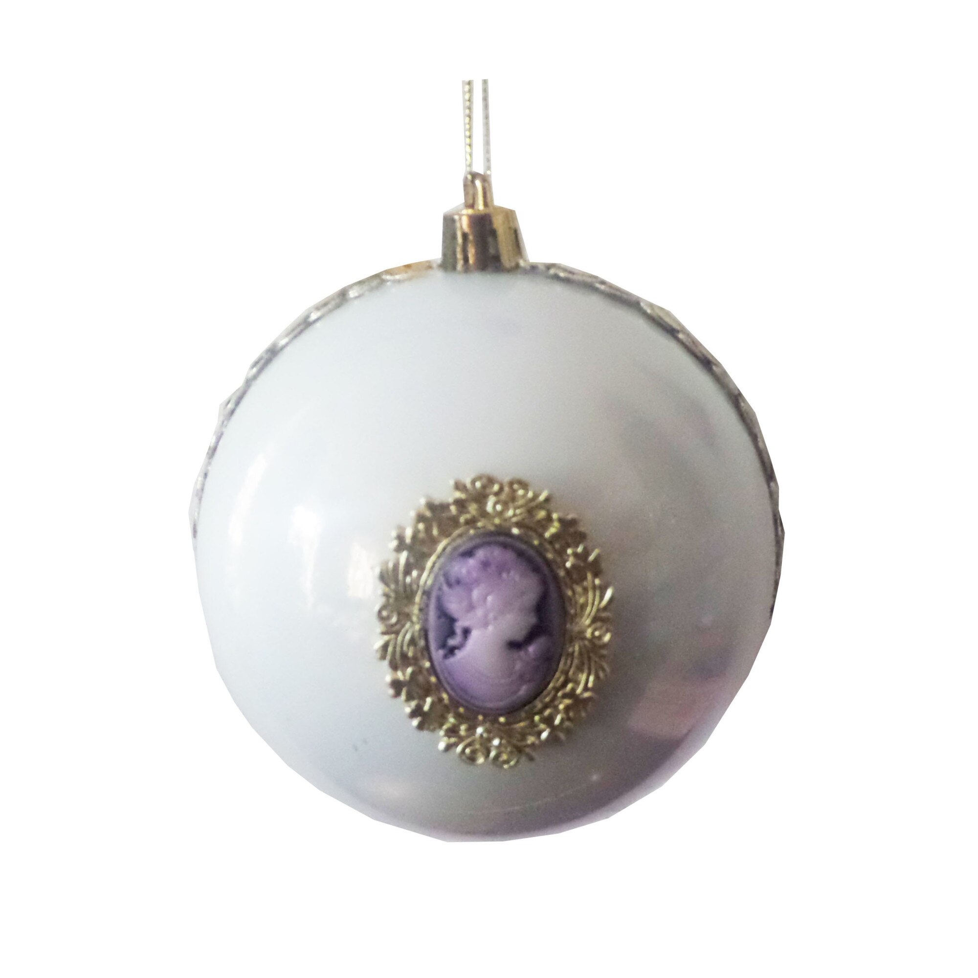 Glob de Craciun de 10 cm Alb-Gri cu Lady Camee Mov