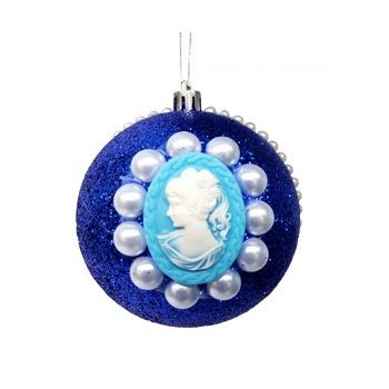 Glob de Craciun 10 cm Albastru Glitter cu Lady Camee Bleu si Perle Glob de Craciun 10 cm Albastru Glitter cu Lady Camee Bleu si Perle