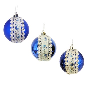 Set 3 Globuri de Craciun 8 cm Albastre cu Motive Taranesti Papadii Set 3 Globuri de Craciun 8 cm Albastre cu Motive Taranesti Papadii