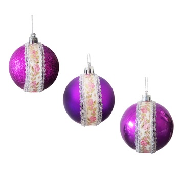 Set 3 Globuri Craciun Mov de 8 cm Motive Taranesti Trandafiri Roz Set 3 Globuri Craciun Mov de 8 cm Motive Taranesti Trandafiri Roz