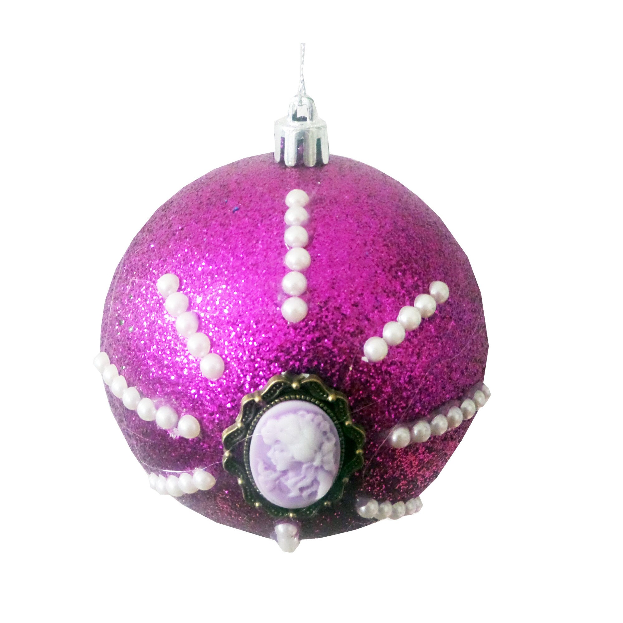 Glob de Craciun de 10 cm Mov Fuchsia cu Lady Camee Lila