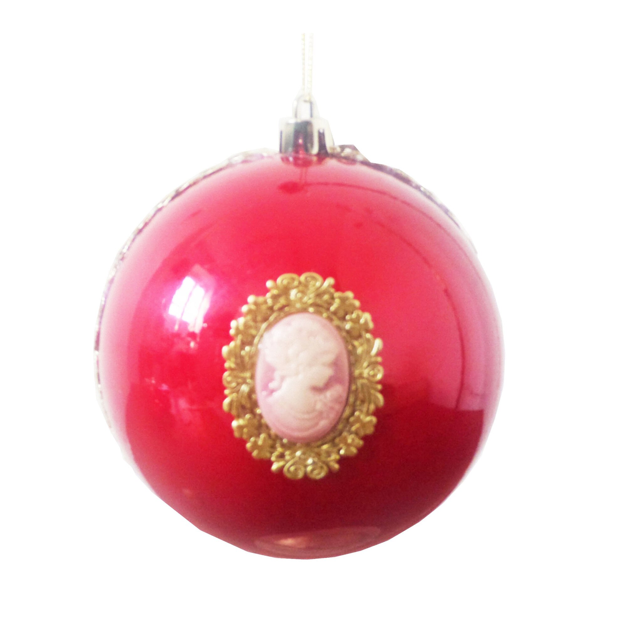Glob de Craciun de 10 cm Rosu cu Lady Camee Roz