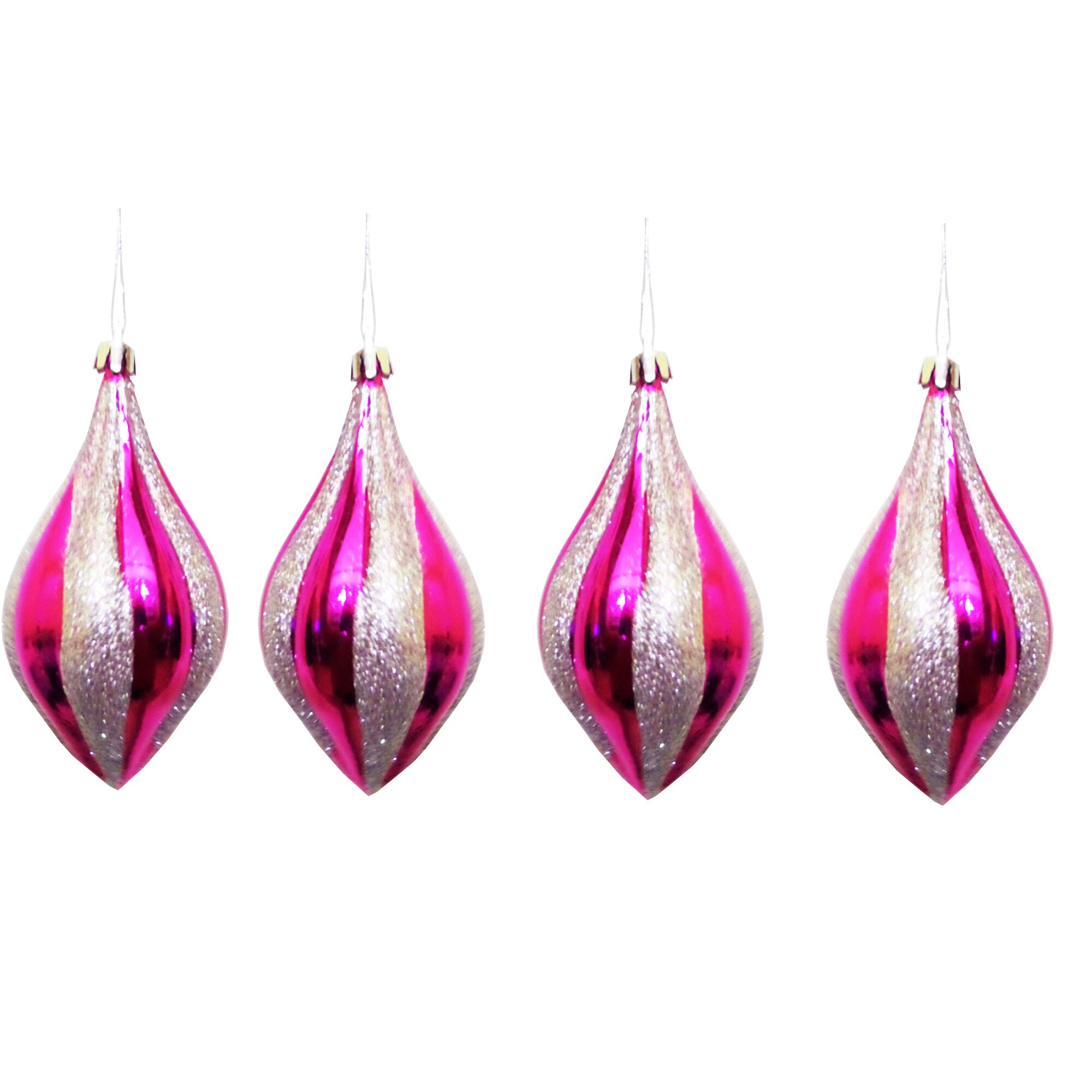 Set 4 Globuri Roz-Argintii Picatura Lacrima 9 cm Ornamente Brad