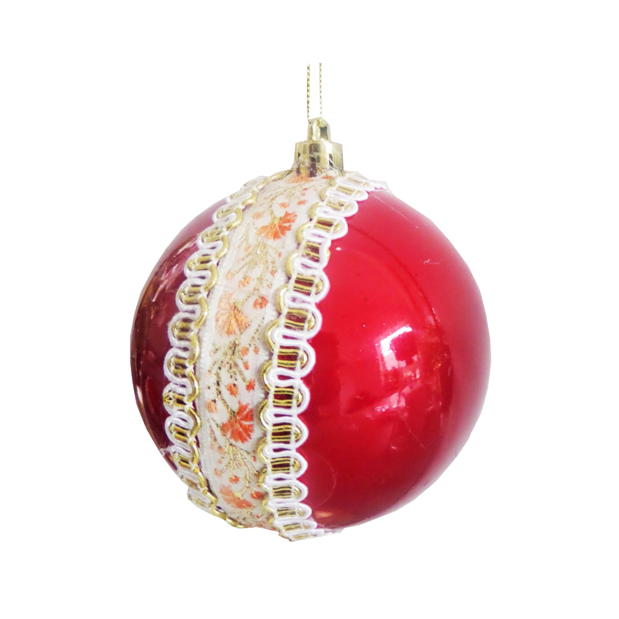 Glob de Craciun de 10 cm Rosu Lucios Motive Taranesti Broderie Portocalie