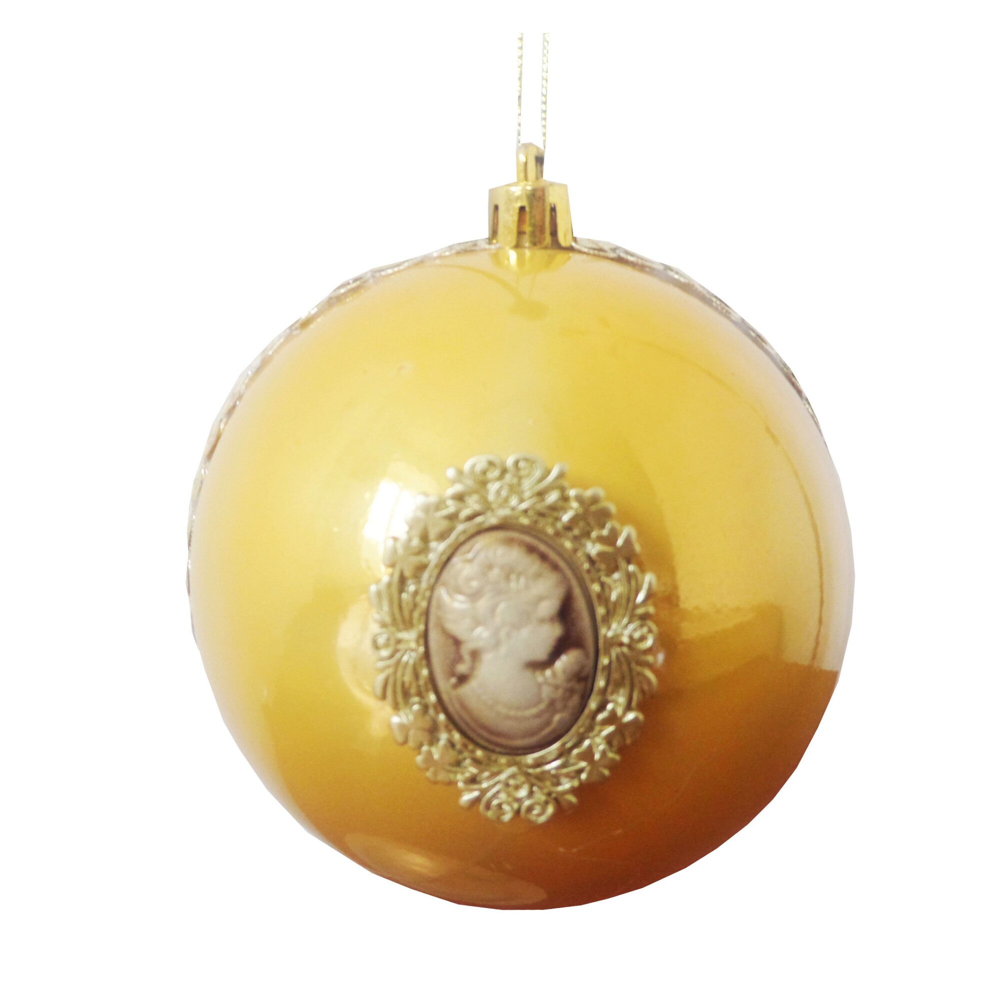 Glob de Craciun de 10 cm Auriu-Gold cu Lady Camee Crem