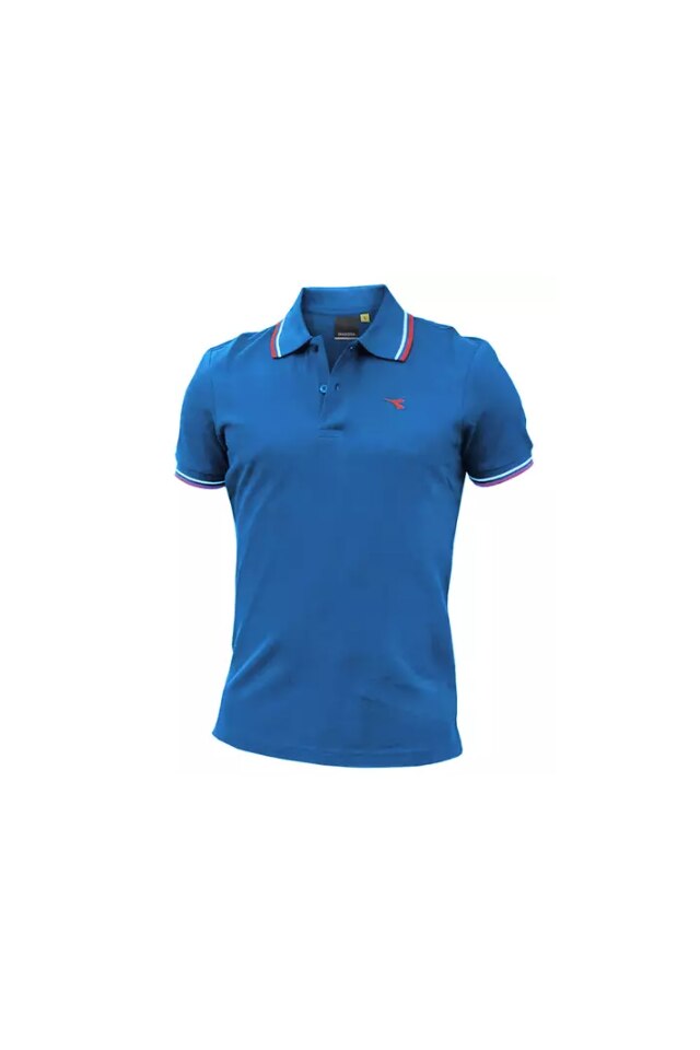 Tricou Barbati Polo Diadora din bumbac, cu detalii contrastante, Albastru/Rosu
