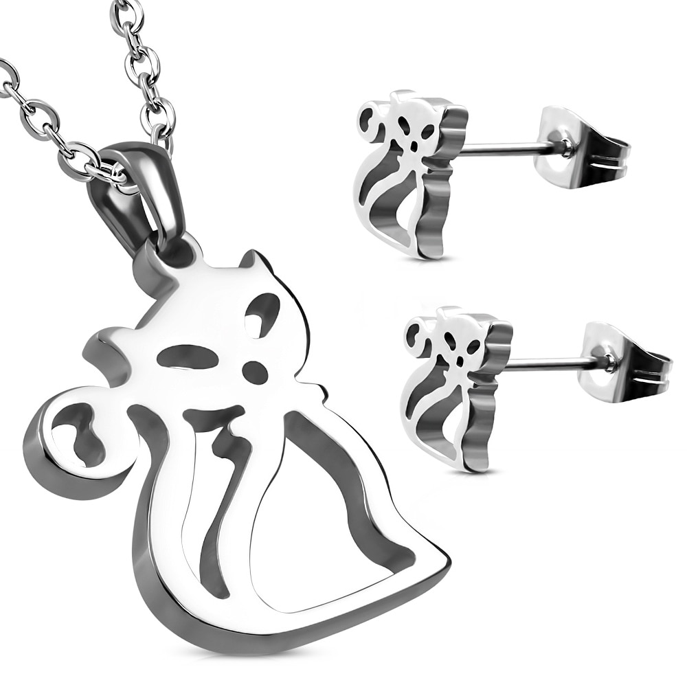 Set inox cercei si pandantiv cu pisicute