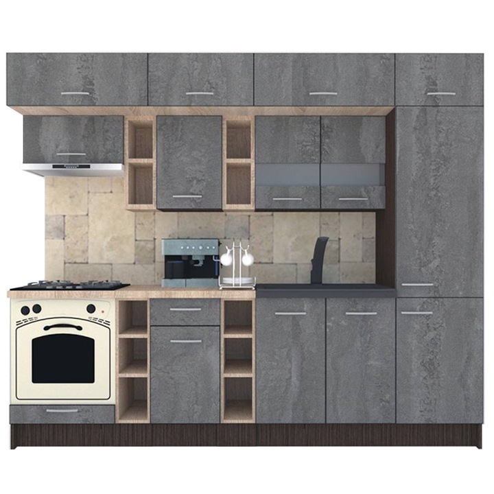 Set Bucatarie Genarom BIGMAR New 270 A, 270 x 225,5 x 60 cm, Wenge / Decor K352