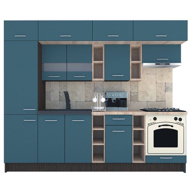 Set Bucatarie Genarom BIGMAR New 270 B, 270 x 225,5 x 60 cm, Wenge / Decor 0244