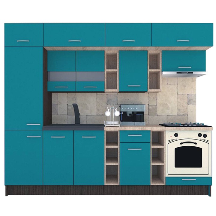 Set Bucatarie Genarom BIGMAR New 270 B, 270 x 225,5 x 60 cm, Wenge / Decor 0245