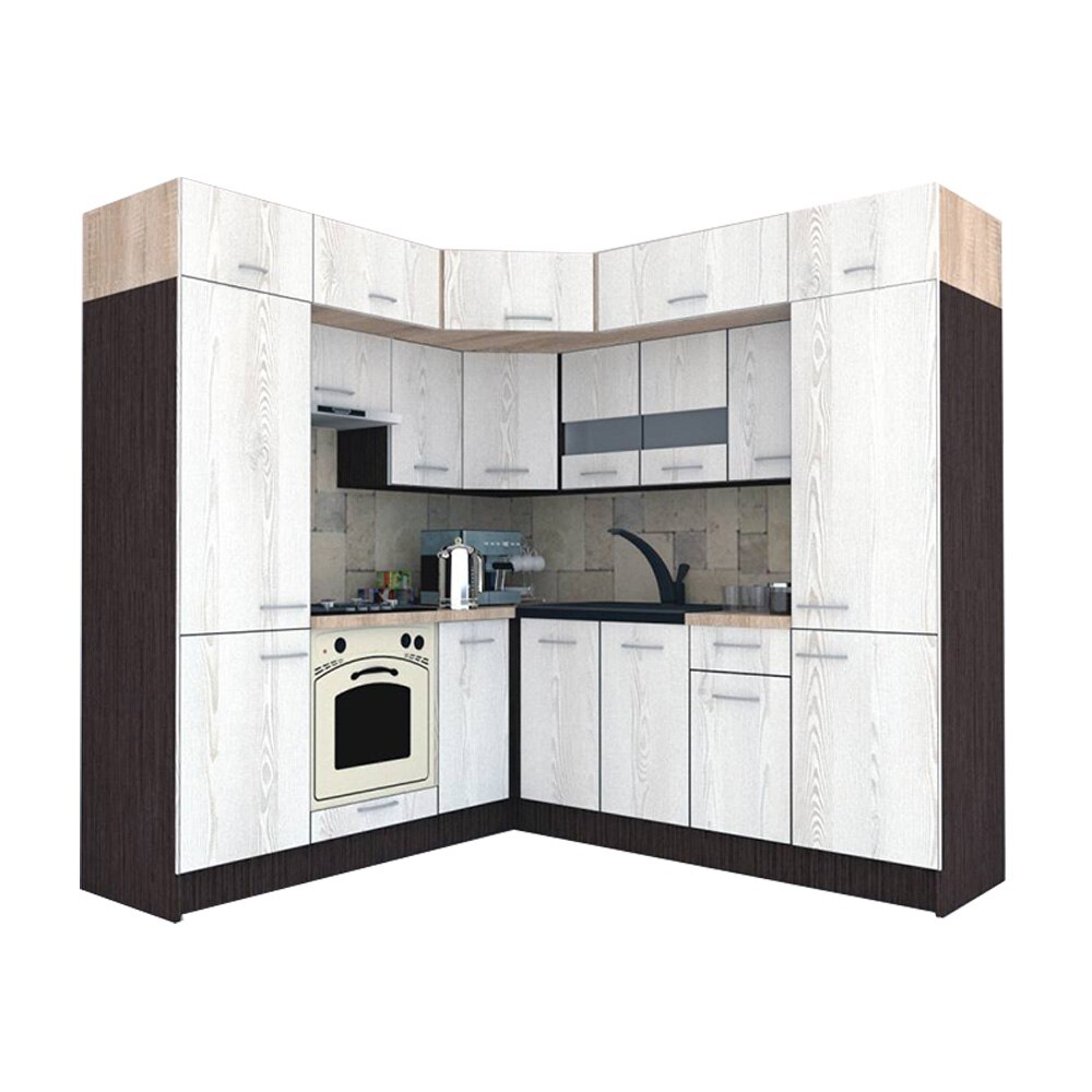 Set Bucatarie de Colt Genarom BIG GENA NEW DR 210-230 x 225,5 x 60 cm, Cu Corp de Cuptor, Wenge / Decor K010