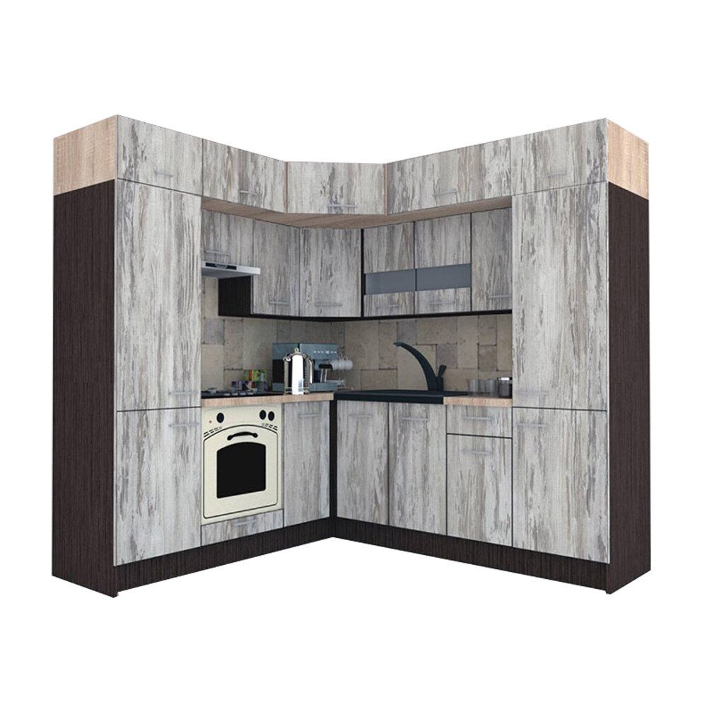 Set Bucatarie de Colt Genarom BIG GENA NEW DR 210-230 x 225,5 x 60 cm, Cu Corp de Cuptor, Wenge / Decor K084
